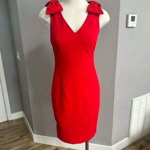 Badgley Mischka Vivid Red Bow Shoulder Mini Dress